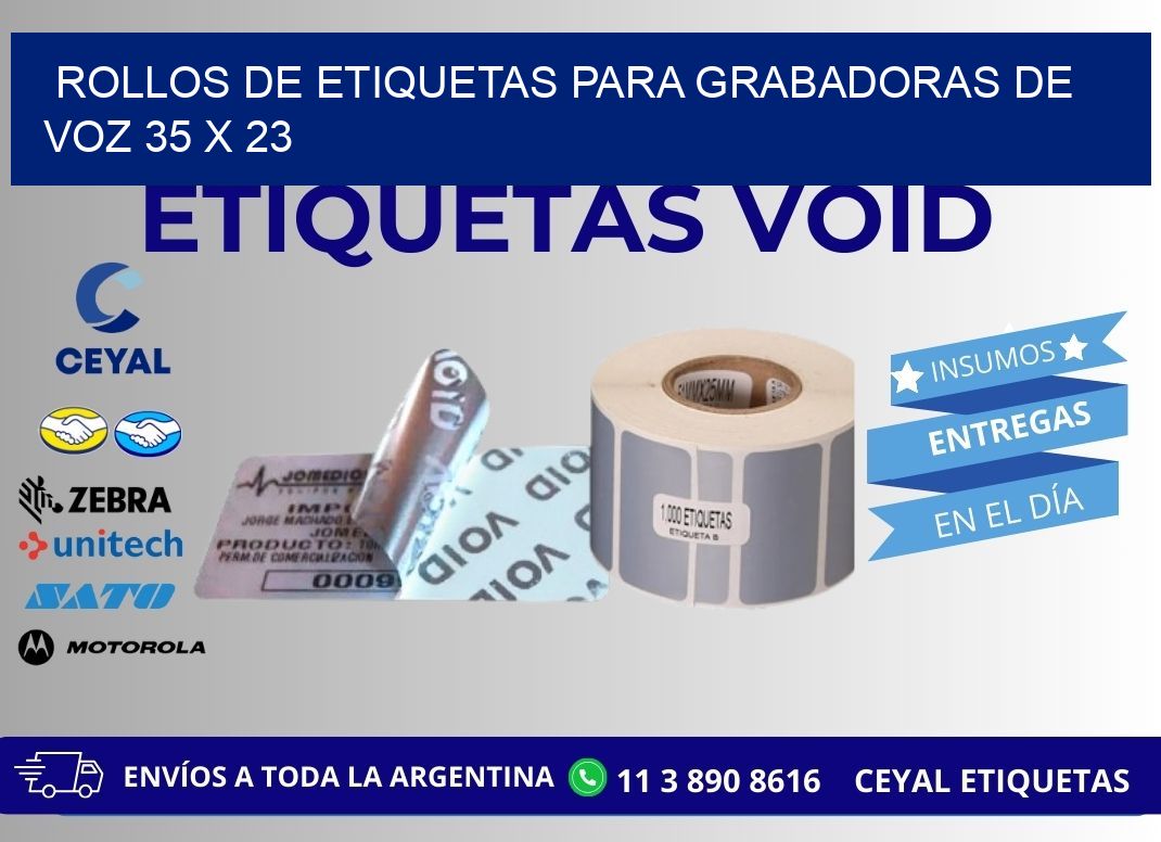 ROLLOS DE ETIQUETAS PARA GRABADORAS DE VOZ 35 x 23