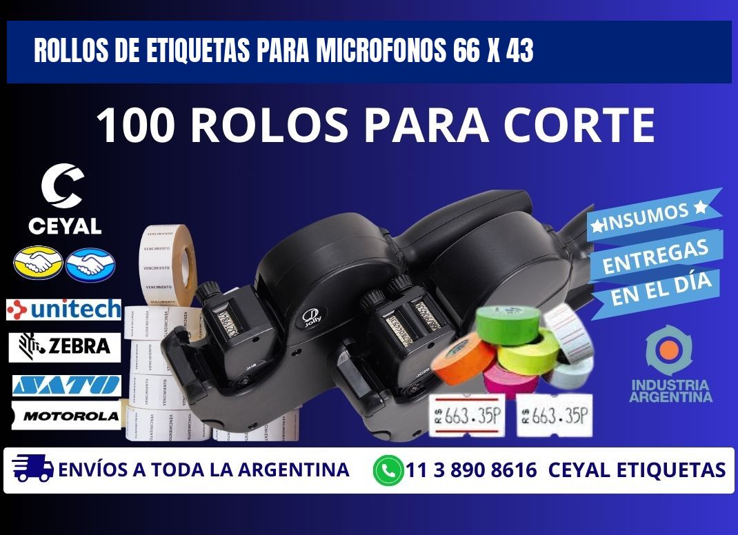 ROLLOS DE ETIQUETAS PARA MICROFONOS 66 x 43