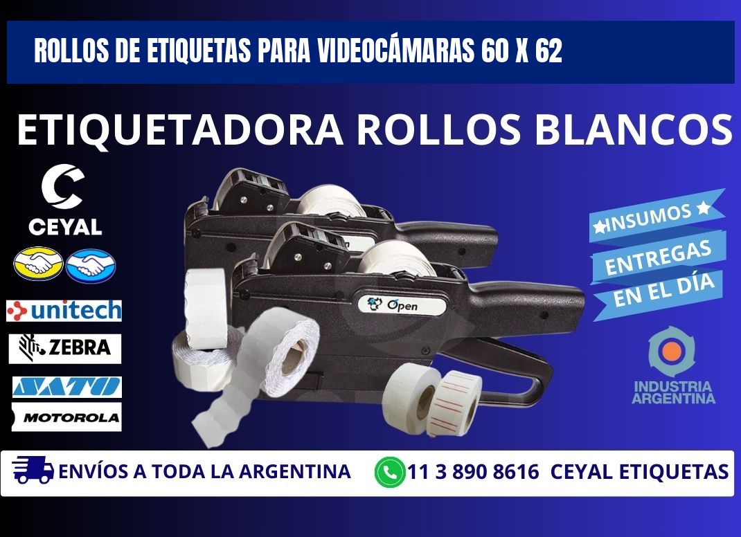 ROLLOS DE ETIQUETAS PARA VIDEOCÁMARAS 60 x 62