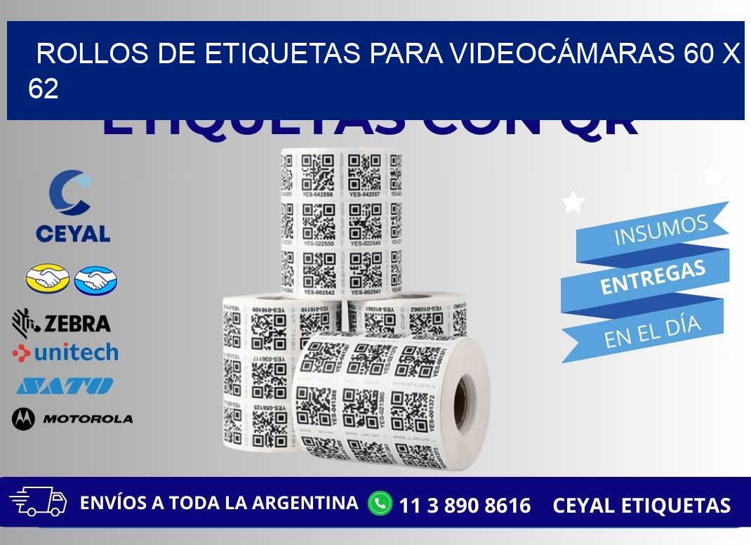 ROLLOS DE ETIQUETAS PARA VIDEOCÁMARAS 60 x 62